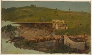 Kulle med viadukter och ruinerade kvarnar, nära Catskill, New York av Frederic Edwin Church