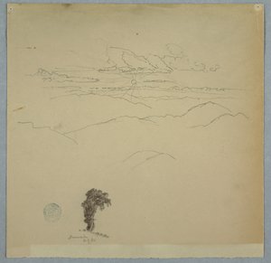Bergigt landskap med en nedgående sol och ett träd, Jamaica av Frederic Edwin Church