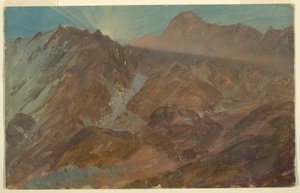 Toppar och glaciär vid soluppgången, Bernese Alperna, Schweiz av Frederic Edwin Church