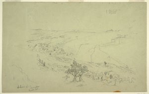 Siloam och Jerusalem, sydöstra hörnet av murarna sett från Oljeberget [Jerusalem och Silwan, östra Jerusalem, Israel] av Frederic Edwin Church