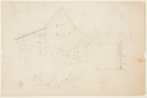 Skiss av en lada och höstack av Frederic Edwin Church