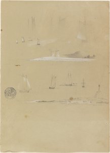 Studier av segelfartyg och kustlandskap av Frederic Edwin Church