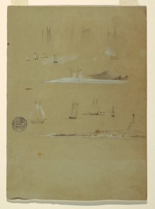 Studie av Schooners och Beacon Day Marker av Frederic Edwin Church