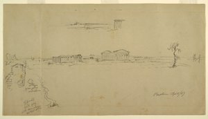 Utsikt över basilikan och templet Neptunus, Paestum, Italien av Frederic Edwin Church