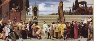 Cimabues hyllade madonna bärs i procession genom Florens gator av Frederic Leighton