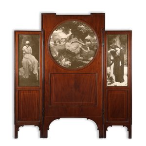 Trefaldig mahognyskärm med tryckinlägg (trefaldig mahognyskärm) av Frederic Leighton