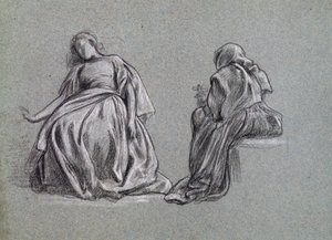 Tessa hemma (för George Eliots Romola), 1863 (svartvit krita på papper) av Frederic Leighton
