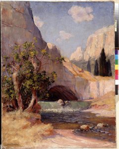 Vy över Fontaine du Vaucluse landskapet i Provence. Målning av Frederic Montenard (1849-1926) Dim. 65x50,5 cm Obligatoriskt omnämnande: Collection fondation regards de Provence, Marseille av Frederic Montenard