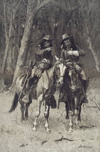Cheyenne-scouter patrullerar i den stora skogen i norra Kanada, Oklahoma av Frederic Remington