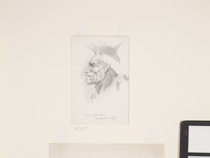 Indian Head, okänt datum (blyerts på vitt papper) av Frederic Remington