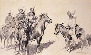 Mexikanska gendarmer som frågar vägen, 1890 av Frederic Remington
