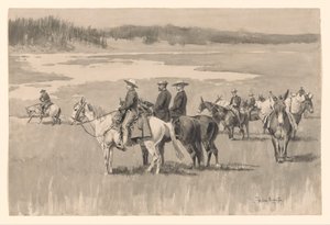 Vid flodens källor - Burgess hittar ett vadställe av Frederic Remington