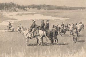 On the Head-Waters--Burgess Hitta en Ford, ca. 1893. av Frederic Remington