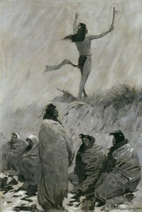 Eldätaren höjde sina armar mot åskfågeln, c.1900 av Frederic Remington