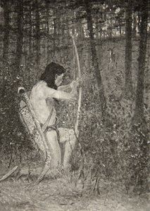 Då, på ett knä upprorisk, riktade Hiawatha en pil, från The Song of Hiawatha av Henry Wadsworth Longfellow (1807-82), publicerad av George G. Harrap und Company Ltd., 1911. av Frederic Remington