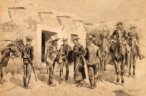 Uwindaji wa Wapanda farasi wa U.S. Garza Men on the Rio Grande, c.1892 (wc kwenye karatasi)swed av Frederic Remington