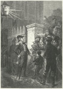 General Daumesnil konfronterar den parisiska pöbeln utanför Chateau de Vincennes under den franska revolutionen 1830 (gravyr)