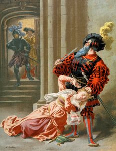 Blåskägg försöker döda sin fru, ca 1890 (illustration) av Frederic Theodore Lix