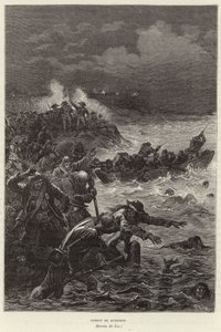 Combat de Quiberon. Anhängare av Chouanneriet och Vendee-upproret som försöker fly republikanska styrkorna vid Quiberon, Frankrike, franska revolutionen av Frederic Theodore Lix