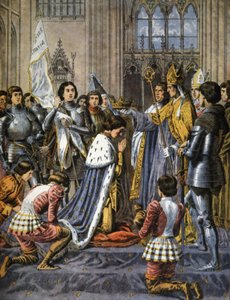 Kröning av Karl VII av Frankrike i Reims, ca 1900 (illustration) av Frederic Theodore Lix