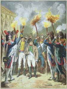 Kejsar Napolon I hyllades av sina grymtningar på tröskeln till slaget vid Austerlitz 1805. av Frederic Theodore Lix