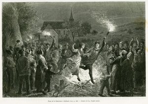 Saint Johns eld i Sulzbach. Gravyr av Lix för att illustrera historien A travers l
