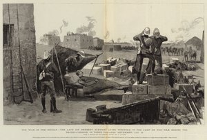 Kriget i Soudan, framlidne Sir Herbert Stewart liggande sårad i lägret vid Nilen under rekognoseringen i kraft mot Metemmeh, 21 januari