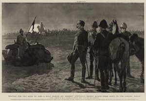 I väntan på att månen ska gå upp, ett stopp under Sir Herbert Stewarts ökenmarsch från Korti till Gakdul-brunnarna av Frederic Villiers