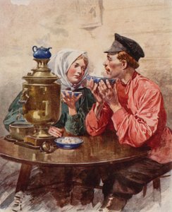 En maträtt med te från en samovar
