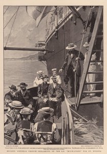 Förvisad, general Cronje går ombord på SS Milwaukee för St Helena