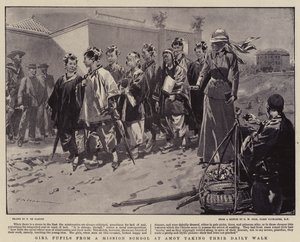 Flickelever från en missionsskola i Amoy tar sin dagliga promenad av Frederic de Haenen