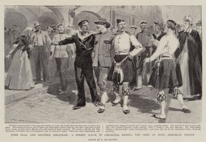 John Bull och broder Jonathan, en gatubild i Gibraltar under besök av några amerikanska trupper av Frederic de Haenen