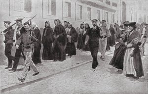 Nunnor under republikanskt beskydd under revolutionen (litografi) av Frederic de Haenen