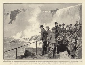 Hertigen och hertiginnan av Cornwall vid Niagarafallen och tittar på dimmans barn av Frederic de Haenen