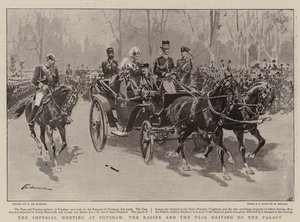 Det kejserliga mötet i Potsdam, kejsaren och tsaren kör till palatset av Frederic de Haenen