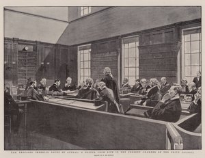 Den föreslagna kejserliga hovrätten, en skiss från livet i den nuvarande kammaren i Privy Council av Frederic de Haenen