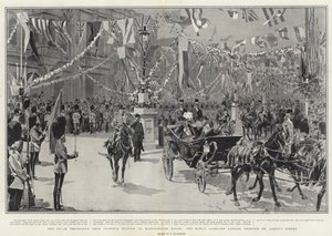 Kungliga processionen från Victoria Station till Marlborough House, kungens vagn passerar genom St James