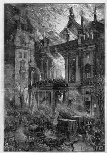 Branden på Opera Wiener Ringtheater i Wien (Österrike) den 5 december 1881. Gravyr av De Haenen i "" Le Monde Illustré"" nr 1291 den 24 december 1881.