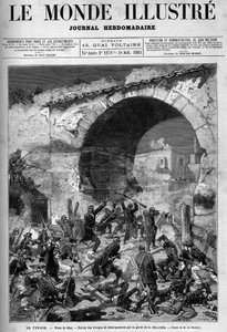 Tunisien, juli 1881: Franska trupper intog staden Stax efter invånarnas revolt mot det franska protektoratet Tunisien. Gravyr av De Haenen. En av "The Illustrous World" nr 1270 av 30 juli