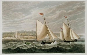 Ryde, från "The Isle of Wight Illustrated, in a Series of Coloured Views", graverad av P. Roberts, publicerad 1846 (akvatint). av Frederick (after) Calvert