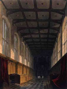 Interiör av Trinity College Chapel, Cambridge, från "The History of Cambridge", graverad av J. Bluck (fl.1791-1831), pub. av R. Ackermann