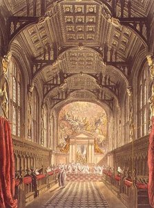 Chapel of All Souls College, illustration från "Historien av Oxford, graverad av Joseph Constantine Stadler (fl.1780-1812) pub. av R. Ackermann