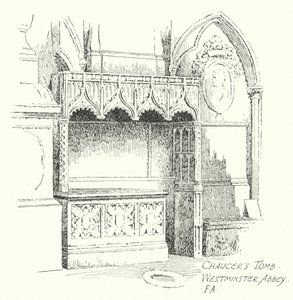 Chaucers grav, Westminster Abbey (litografi) av Frederick Adcock