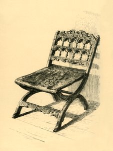 Hopfällbar stol, valnötsträ, 1500-1600-talen, 1881.