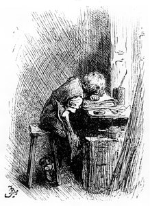 Charles Dickens på Blacking Factory, en illustration från 