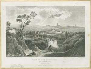Burslem - View of the Potteries: gravyr, nd [c 1830-talet] av Frederick Calvert