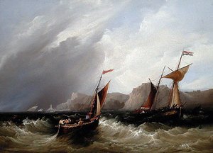 Fartyg utanför en stenig kustlinje (olja ombord) av Frederick Calvert