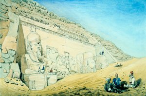 Statyer av Ramses II utanför ingången till huvudtemplet i Abu Simbel, Egypten, 1200-talet f.Kr. av Frederick Catherwood