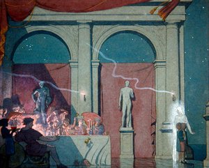Tyltyl förvandlar diamanten, illustration från akt IV Scen IV av "The Blue Bird, a fairy play in sex acts" av Maurice Maeterlinck, publicerad London 1911 (akvarell, penna och kroppsfärg på papper)