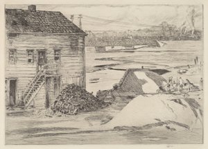 Lågvatten, Cos Cob Bridge, 1915. av Frederick Childe Hassam
